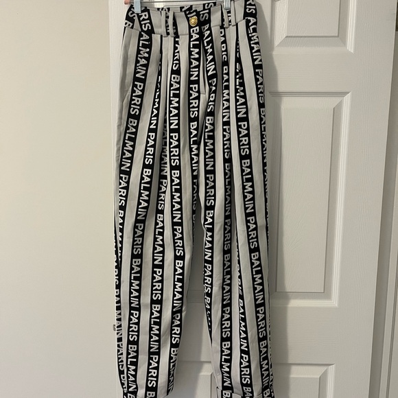 Authentic Balmain Logo stripe trousers size 36 with gold button detail - Picture 8 of 8